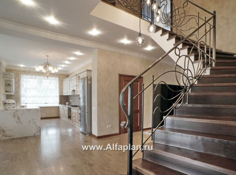 Проекты домов Альфаплан - «Голицын» - коттедж с двусветной гостиной и цоколем - превью дополнительного изображения №3