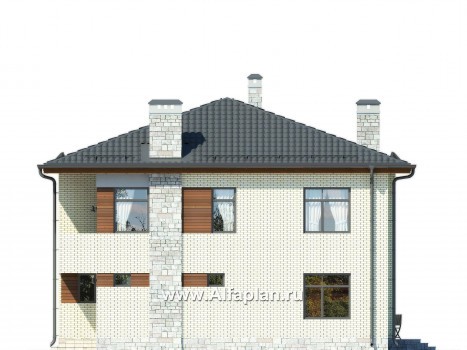 Проекты домов Альфаплан - Двухэтажный дом с шатровой кровлей - превью фасада №3