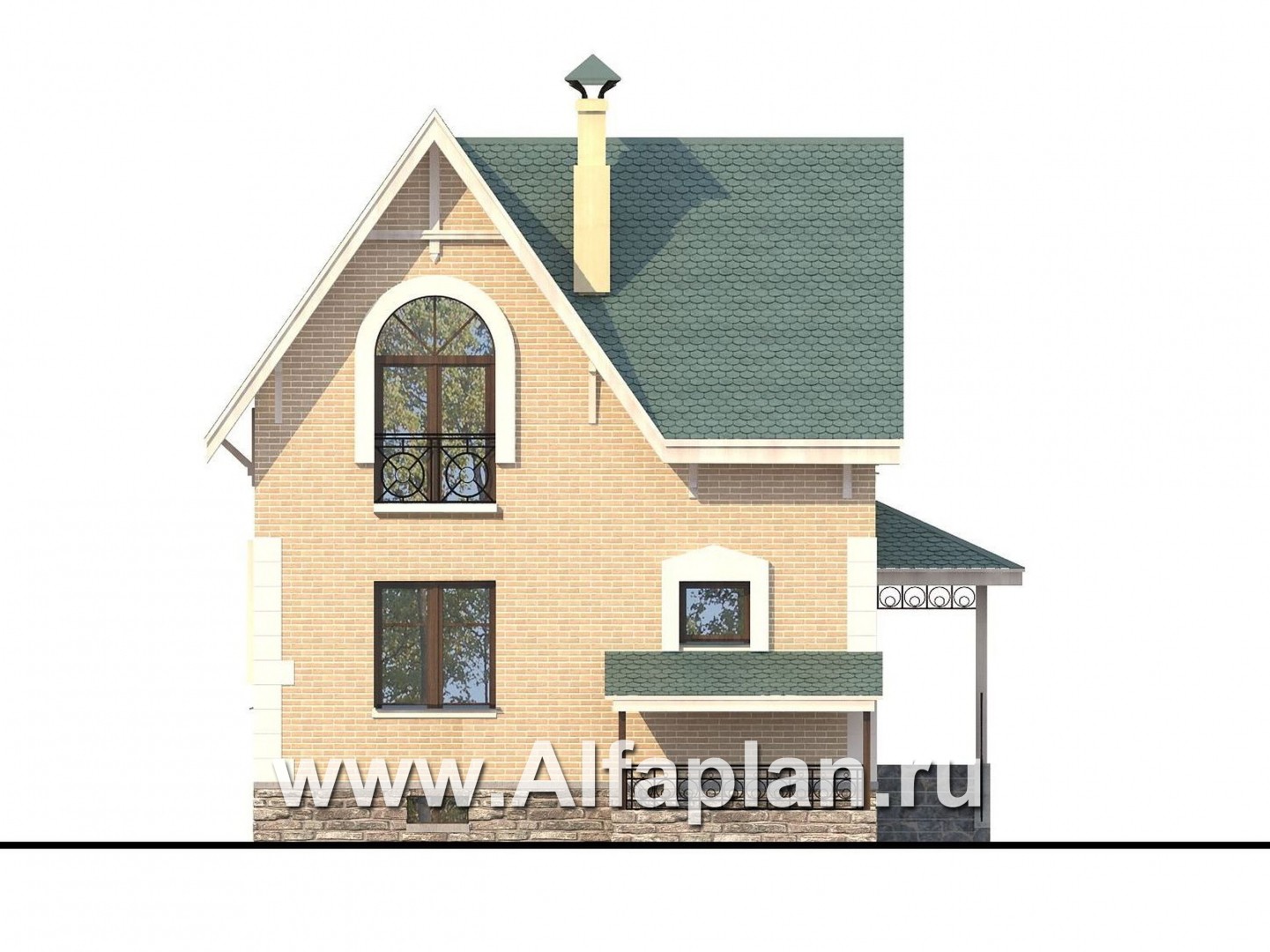 Проекты домов Альфаплан - Дом из газобетона «Оптима плюс» с подвалом - изображение фасада №4