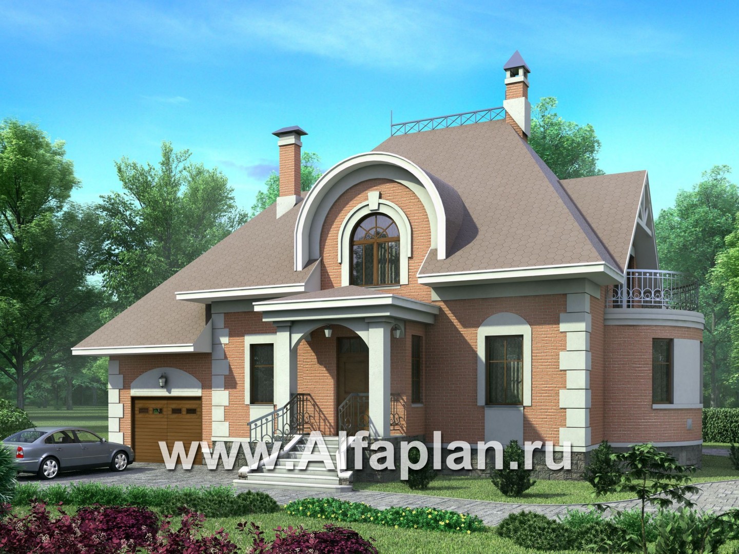 Проекты домов Альфаплан - «Эвита» - респектабельный дом с гаражом - основное изображение