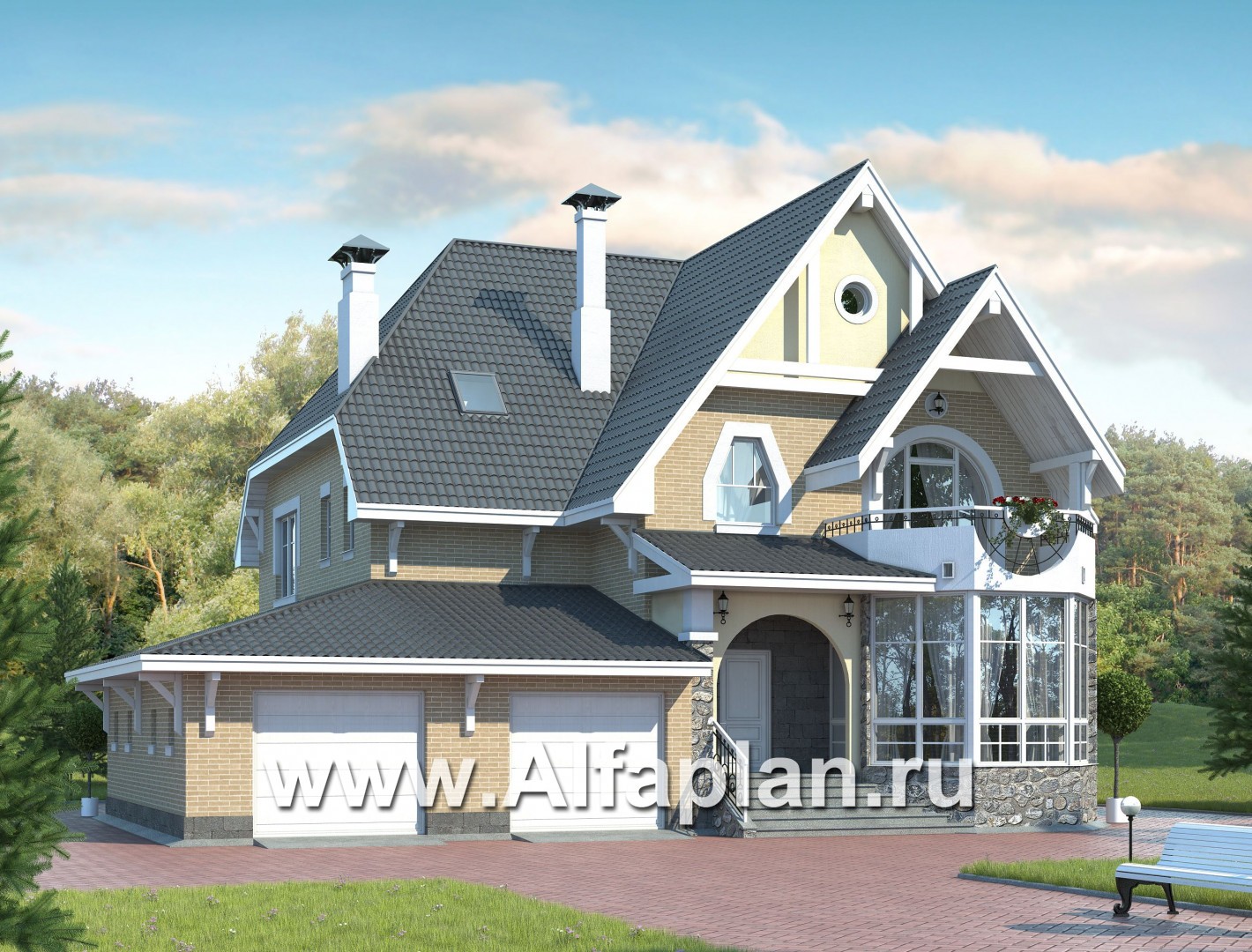 Проекты домов Альфаплан - «Белый ветер» - загородный коттедж с жилой мансардой - дополнительное изображение №1
