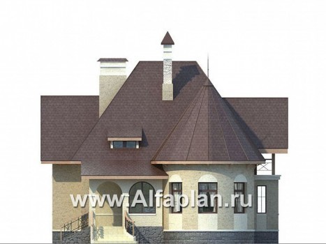 Проекты домов Альфаплан - «Авалон» - коттедж с полукруглым эркером - превью фасада №1