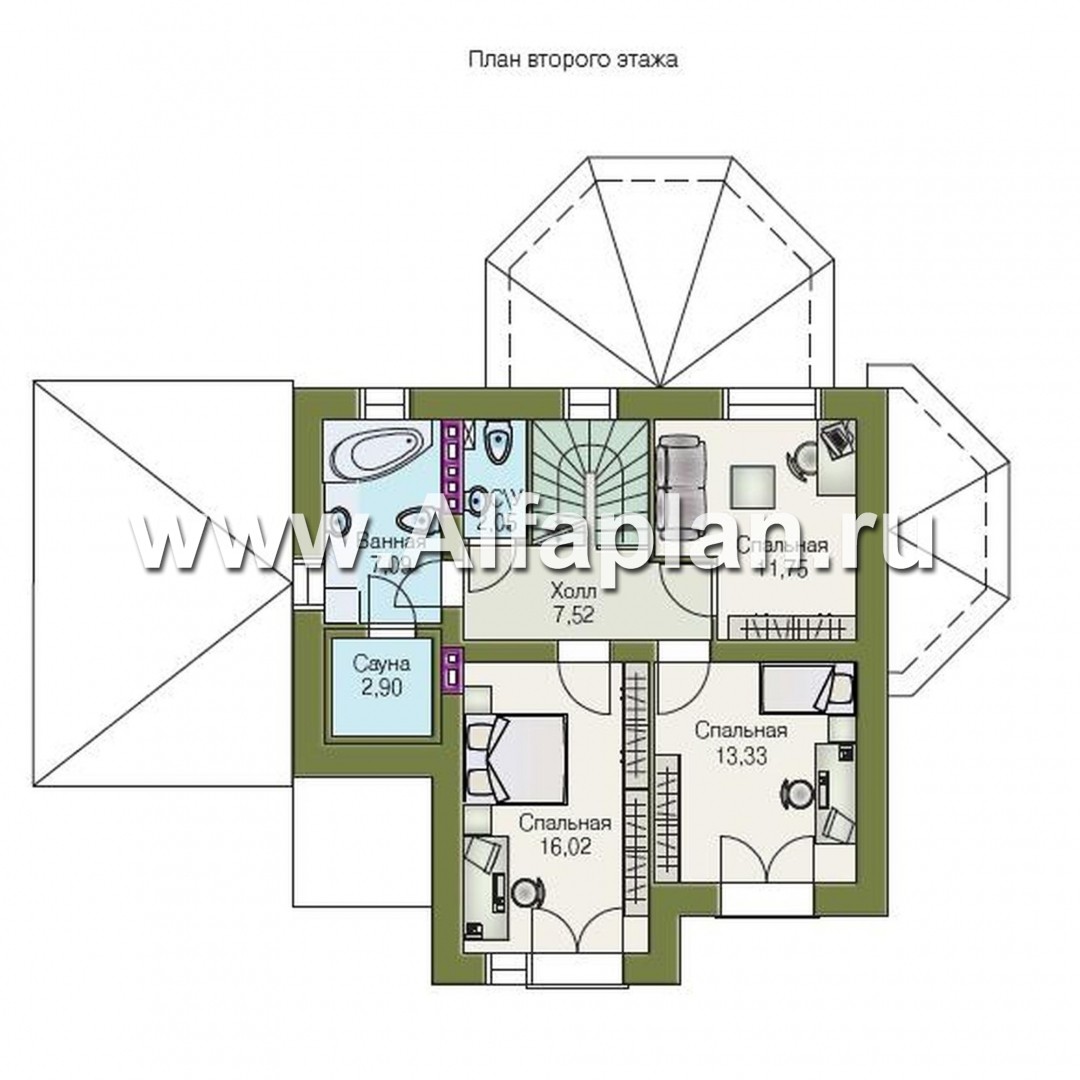 Проекты домов Альфаплан - «Гармония» - двухэтажный коттедж с навесом для машины и террасой - изображение плана проекта №2