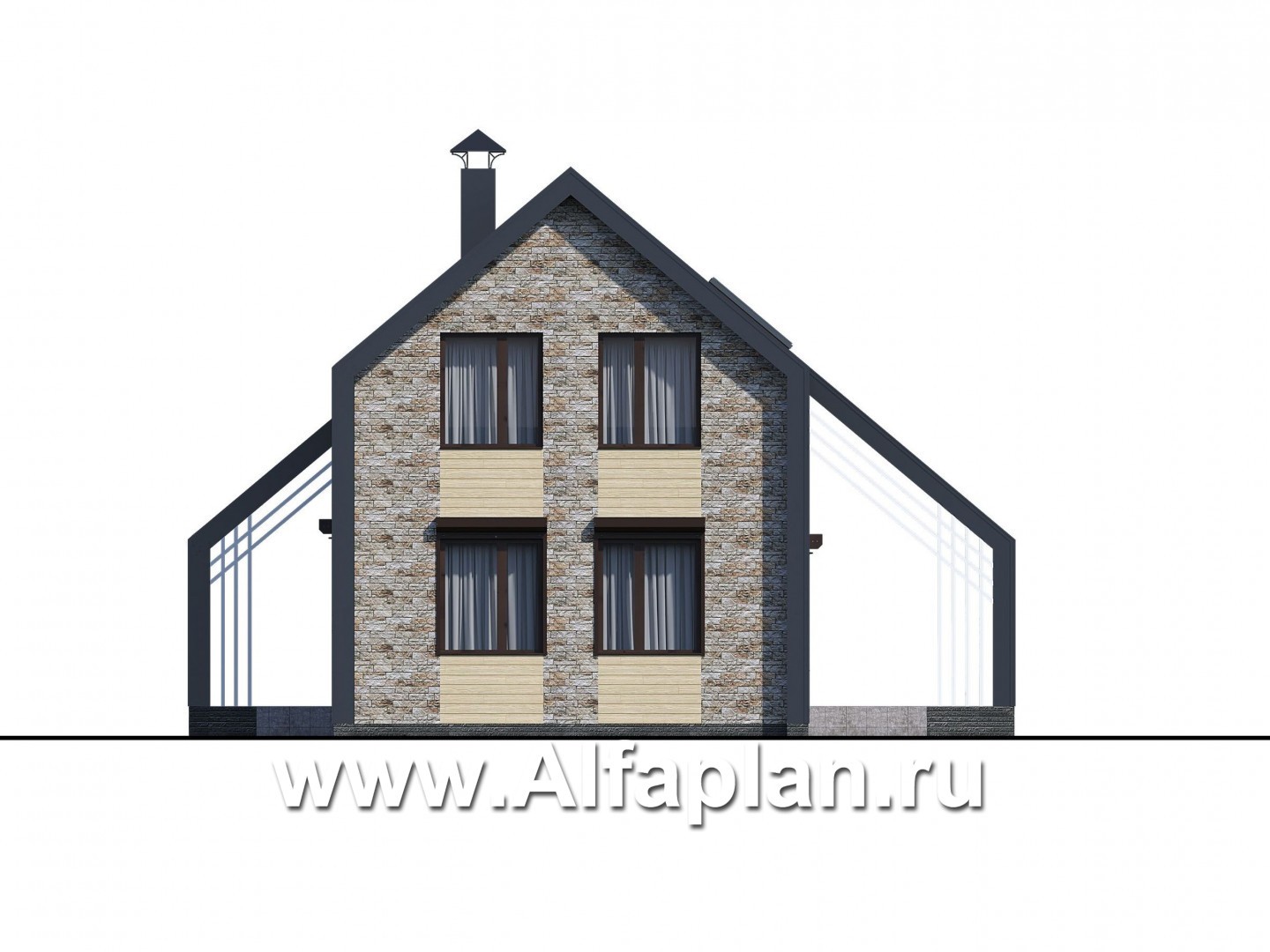 Проекты домов Альфаплан - «Омега» - двухэтажный каркасный дом с пятью спальнями - изображение фасада №4