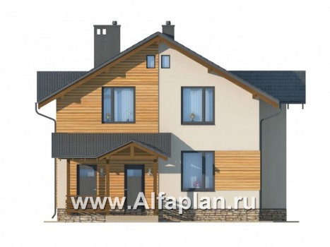 Проекты домов Альфаплан - Экономичный дом с мансардой из газобетона - превью фасада №1