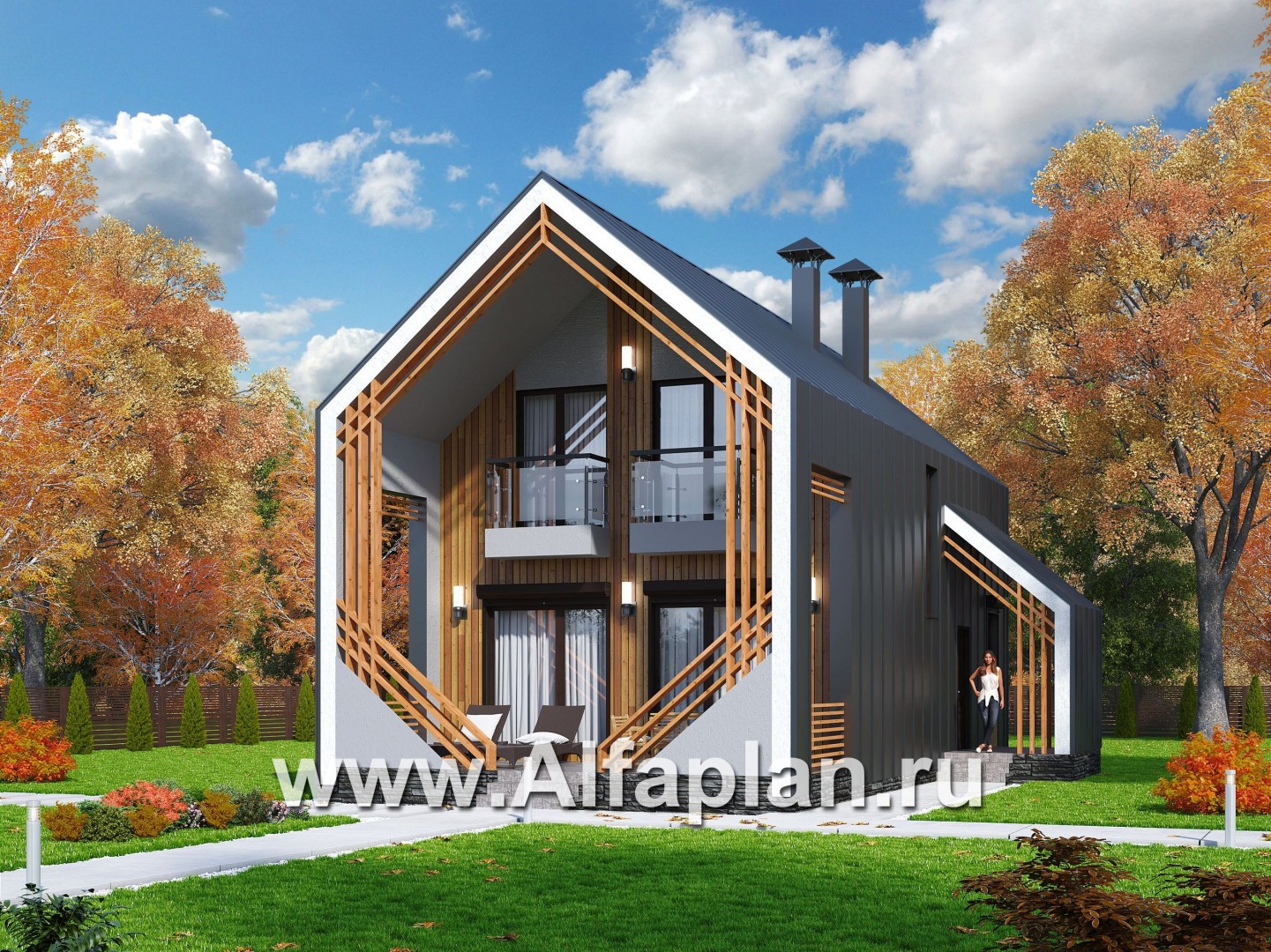 Проекты домов Альфаплан - «Сигма» - стильный двухэтажный каркасный дом - основное изображение