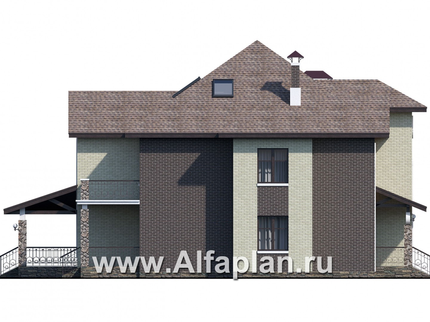 Проекты домов Альфаплан - «Демидов» - респектабельный особняк с мансардой - изображение фасада №3