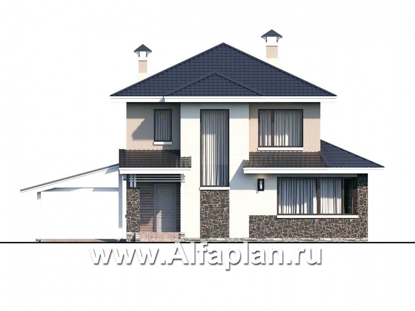 Проекты домов Альфаплан - «Сердцеед» - оригинальный и компактный коттедж с гаражом-навесом - изображение фасада №1