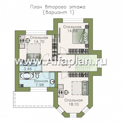 Проекты домов Альфаплан - «Веста» - небольшой дом с отличной планировкой  - превью плана проекта №2
