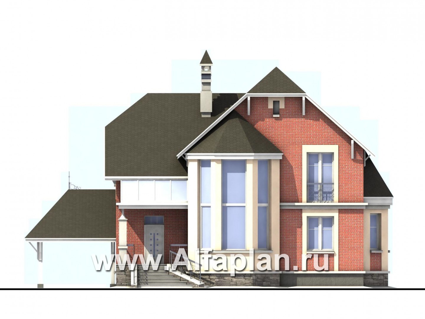 Проекты домов Альфаплан - «Фаворит» - современный коттедж с высоким эркером - изображение фасада №1