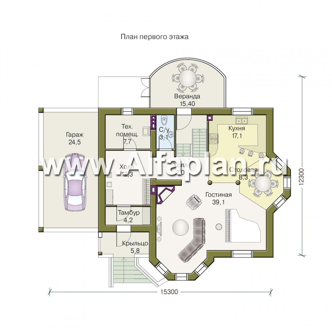 Проекты домов Альфаплан - «Фаворит» - современный коттедж с высоким эркером - изображение плана проекта №1