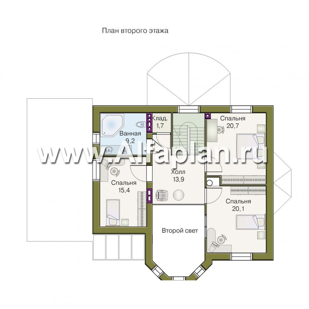 Проекты домов Альфаплан - «Фаворит» - современный коттедж с высоким эркером - план проекта №2