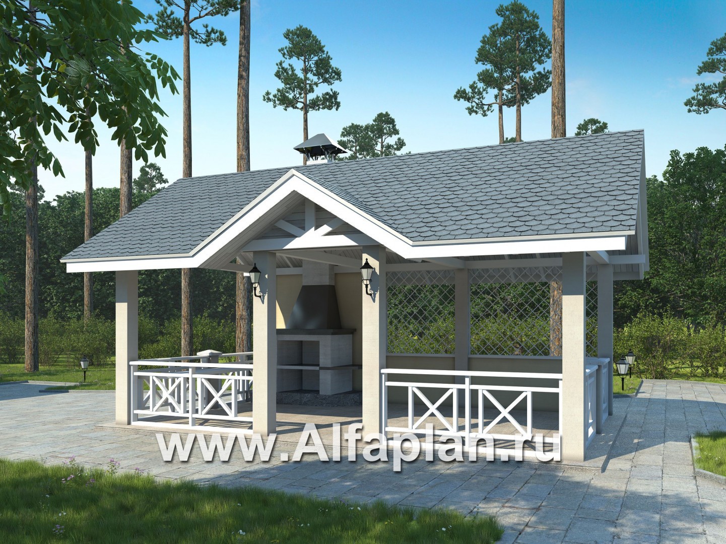 Проекты домов Альфаплан - Беседка-павильон с барбекю (летняя кухня) - основное изображение