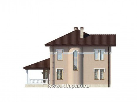 Проект двухэтажного дома, с террасой, классический коттедж в стиле эклектика - превью фасада дома