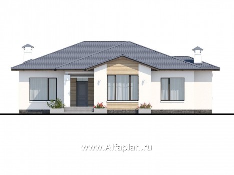 Проекты домов Альфаплан - «Калипсо» - комфортабельный одноэтажный дом c террасой - превью фасада №1