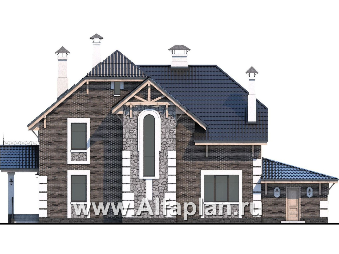 Проекты домов Альфаплан - «Ясная поляна»- коттедж для большой семьи с гаражом и бильярдной - изображение фасада №4
