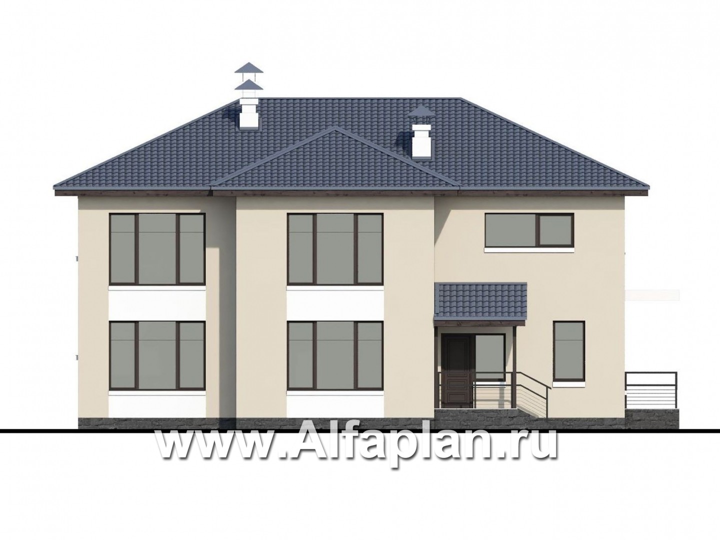 Проекты домов Альфаплан - «Семь звезд» - современный коттедж с панорамными окнами - изображение фасада №4