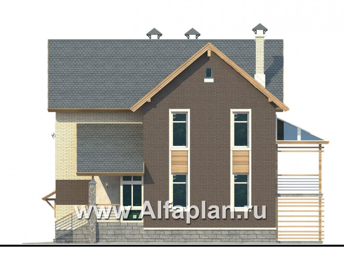 Проекты домов Альфаплан - «Экспрофессо»- проект компактного дома с гаражом в цоколе - изображение фасада №2