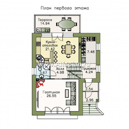 Проекты домов Альфаплан - «Экспрофессо»- проект компактного дома с гаражом в цоколе - превью плана проекта №2
