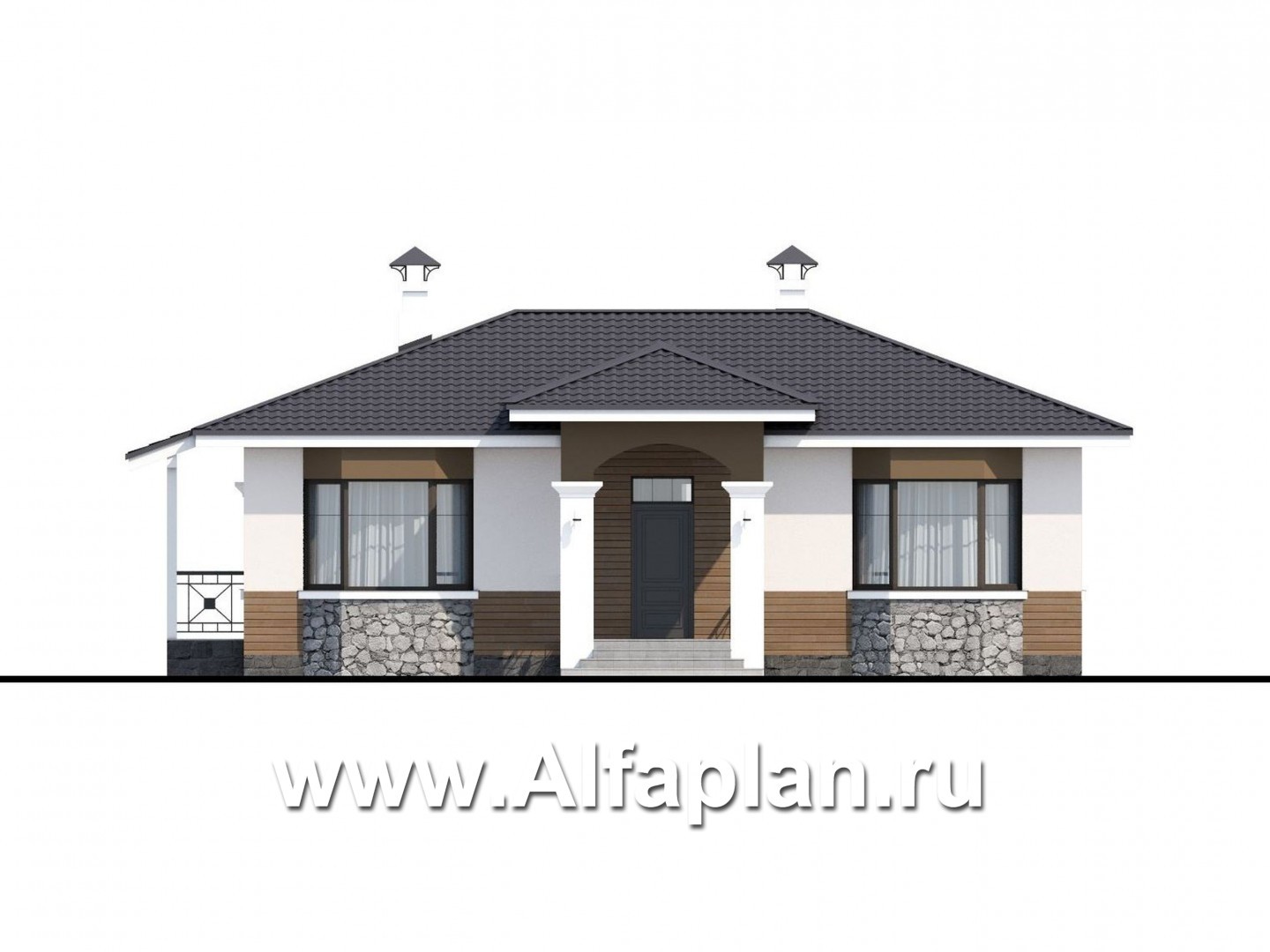 Проекты домов Альфаплан - "Новый свет" - проект одноэтажного дома для небольшой семьи - изображение фасада №1