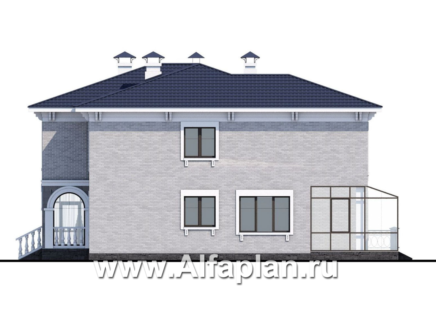 Проекты домов Альфаплан - «Меньшиков» - респектабельный классический двухэтажный особняк - изображение фасада №2