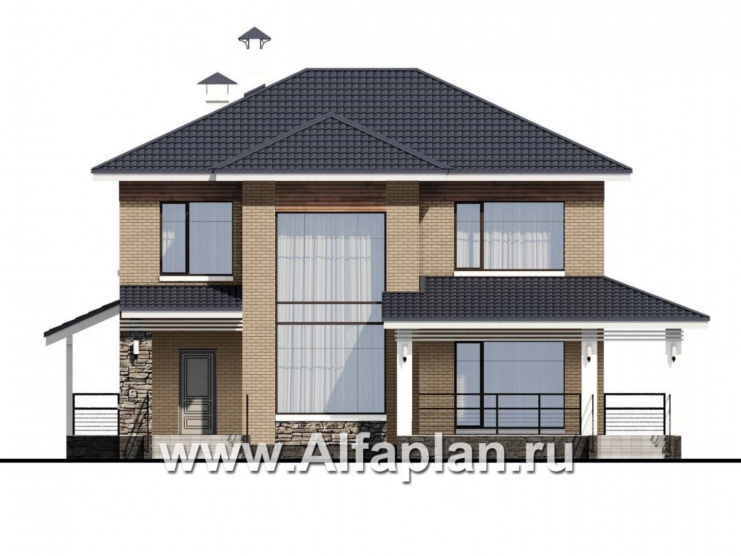 Проекты домов Альфаплан - «Светлая полоса» - современный коттедж со вторым светом - изображение фасада №1
