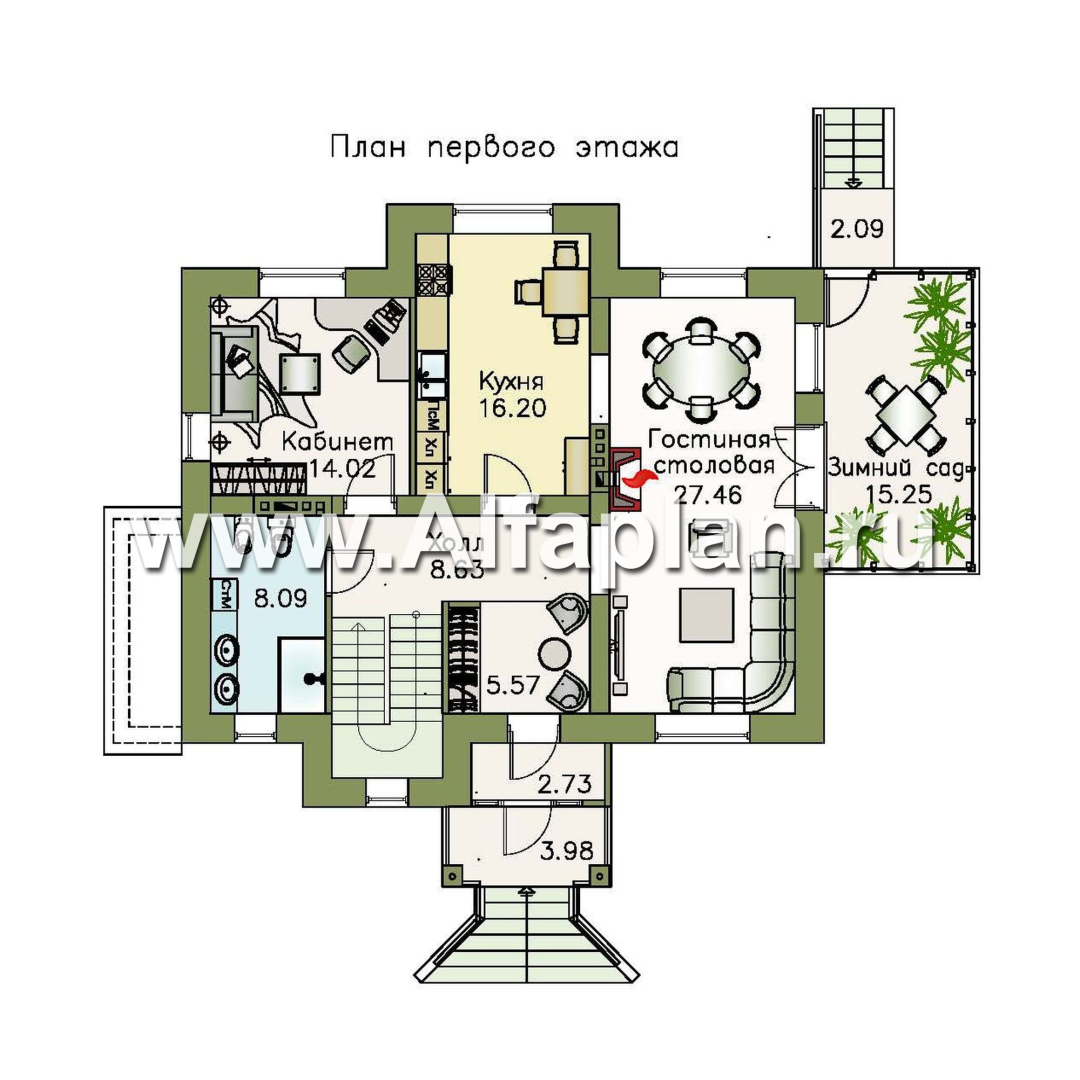 Проекты домов Альфаплан - «Разумовский» - элегантный коттедж с цоколем - изображение плана проекта №2