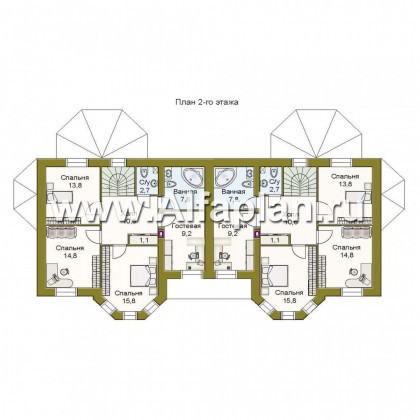 «Поколение» - проект двухэтажного таунхауса,  с верандой и с эркером - превью план дома
