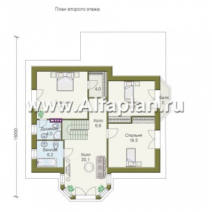 Проекты домов Альфаплан - «Висбаден» - изящный коттедж с эркером над входом - превью плана проекта №2