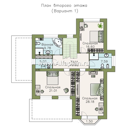 Проекты домов Альфаплан - «Галатея» - двухэтажный коттедж в традиционном стиле - превью плана проекта №2