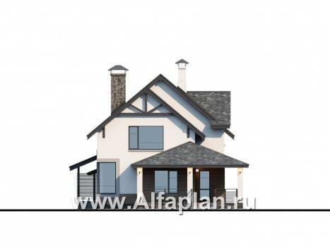 Проекты домов Альфаплан - «Роза ветров» - загородный дом с летней куxней и навесом для машин - превью фасада №4