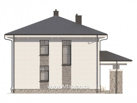 Проект двухэтажного дома, план со спальней на 1 эт и с террасой, в современном стиле - превью фасада дома