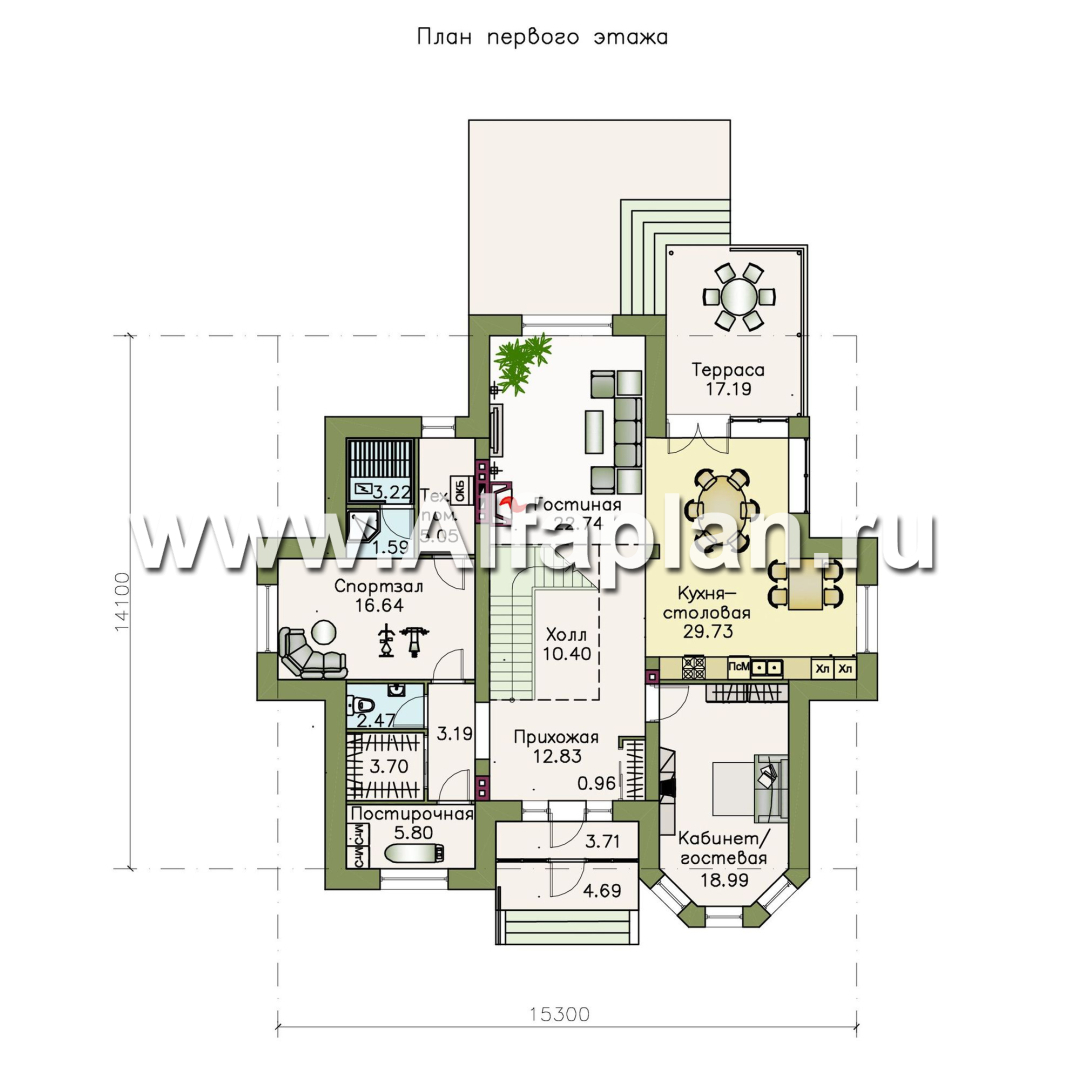 Проекты домов Альфаплан - «Воронцов»- коттедж с комфортной планировкой - план проекта №1