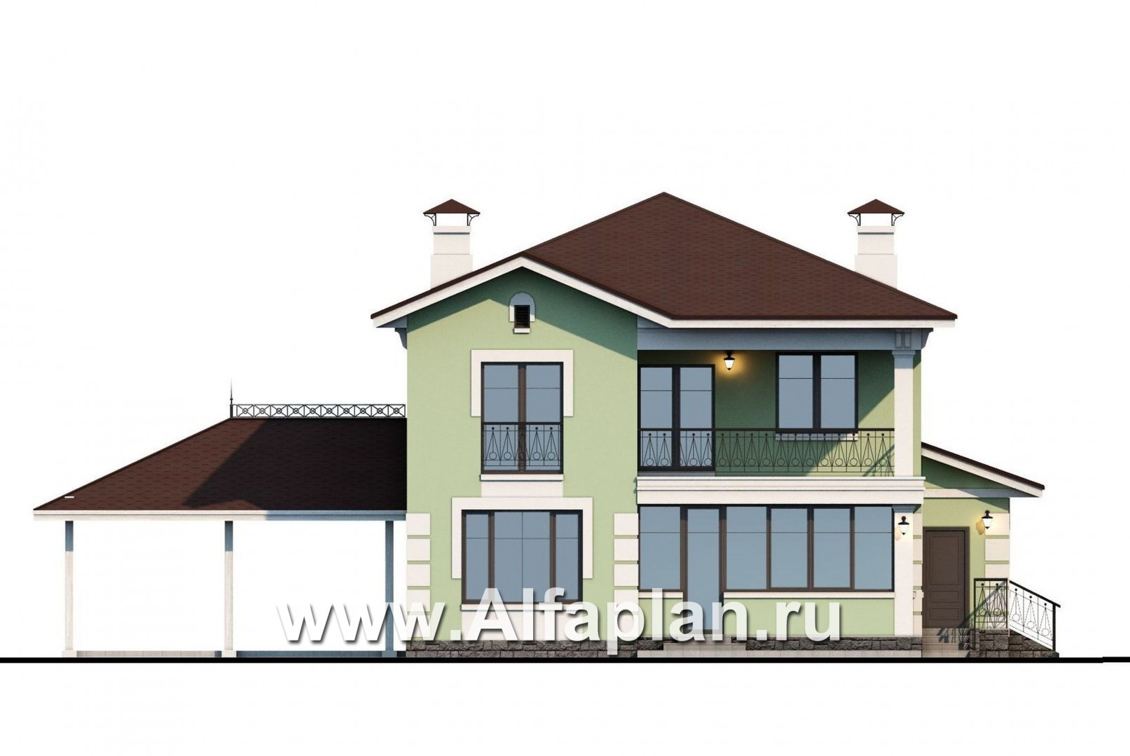 Проекты домов Альфаплан - «Кваренги» - коттедж с террасой и навесом для машины - изображение фасада №4