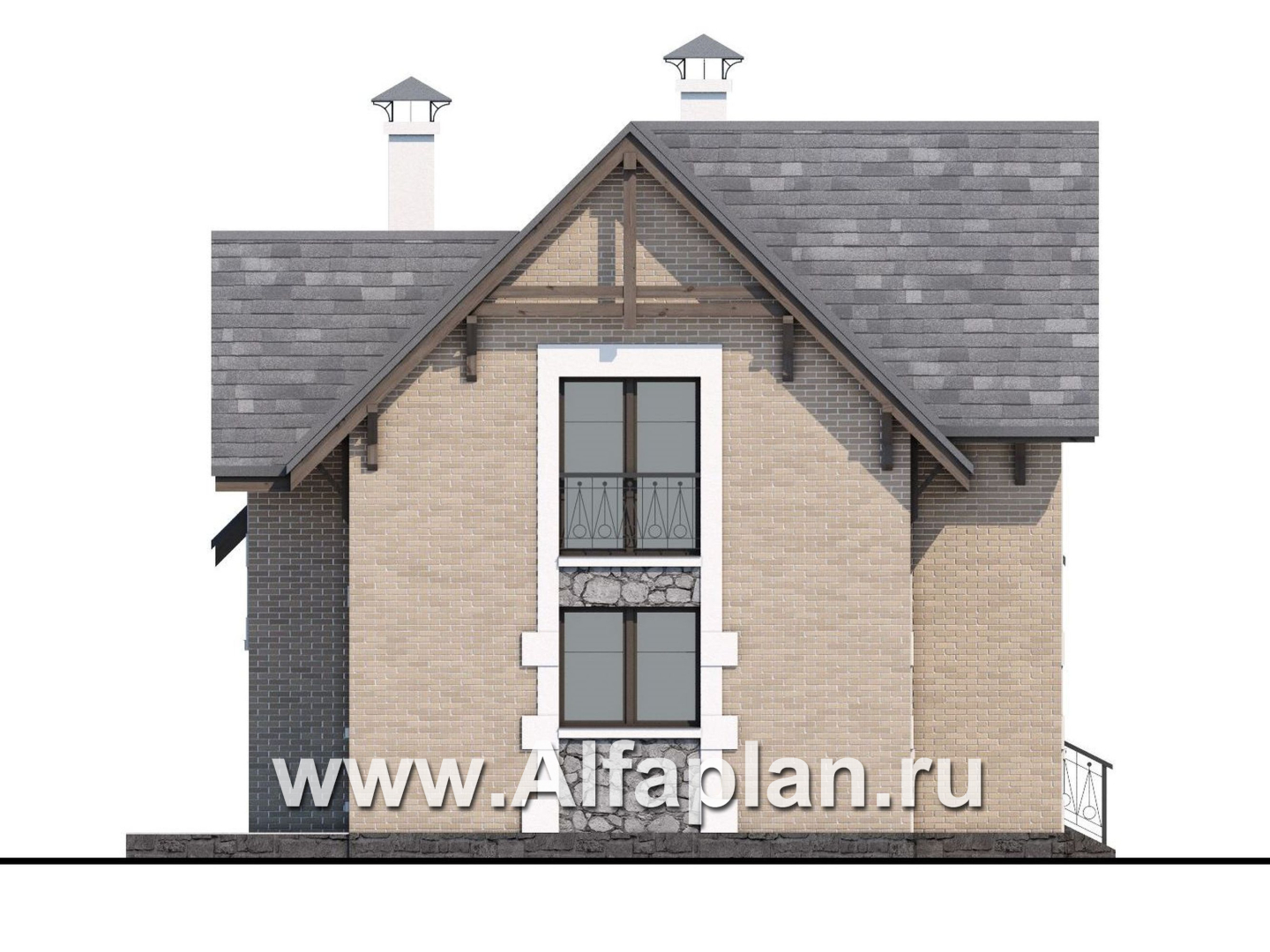 Проекты домов Альфаплан - Коттедж из кирпича «Семейное гнездо» с комфортной современной планировкой - изображение фасада №3
