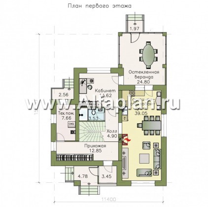 Проекты домов Альфаплан - «Рождествено»- двухэтажный коттедж с большой верандой - превью плана проекта №1