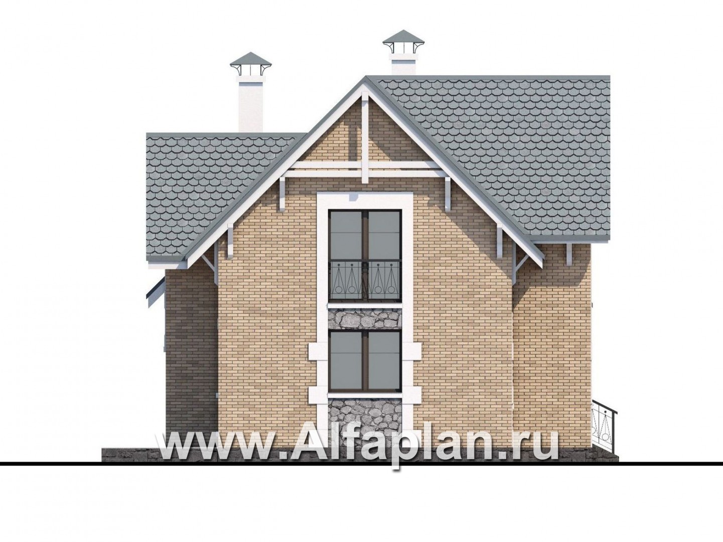 Проекты домов Альфаплан - Коттедж из кирпича «Семейное гнездо» с навесом для машины - изображение фасада №3