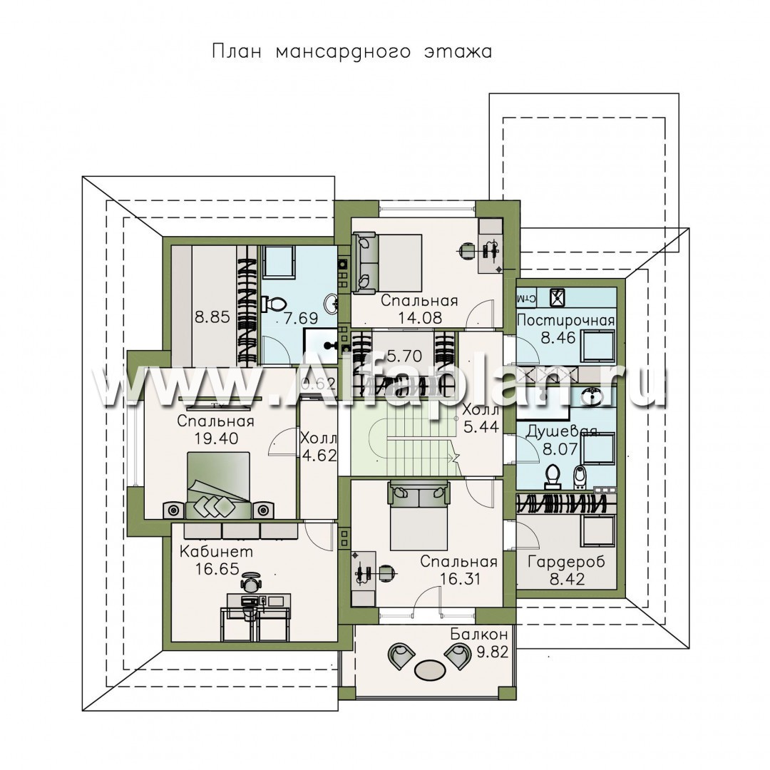 Проекты домов Альфаплан - «Кластер Персея» - современный мансардный дом с гаражом - изображение плана проекта №2