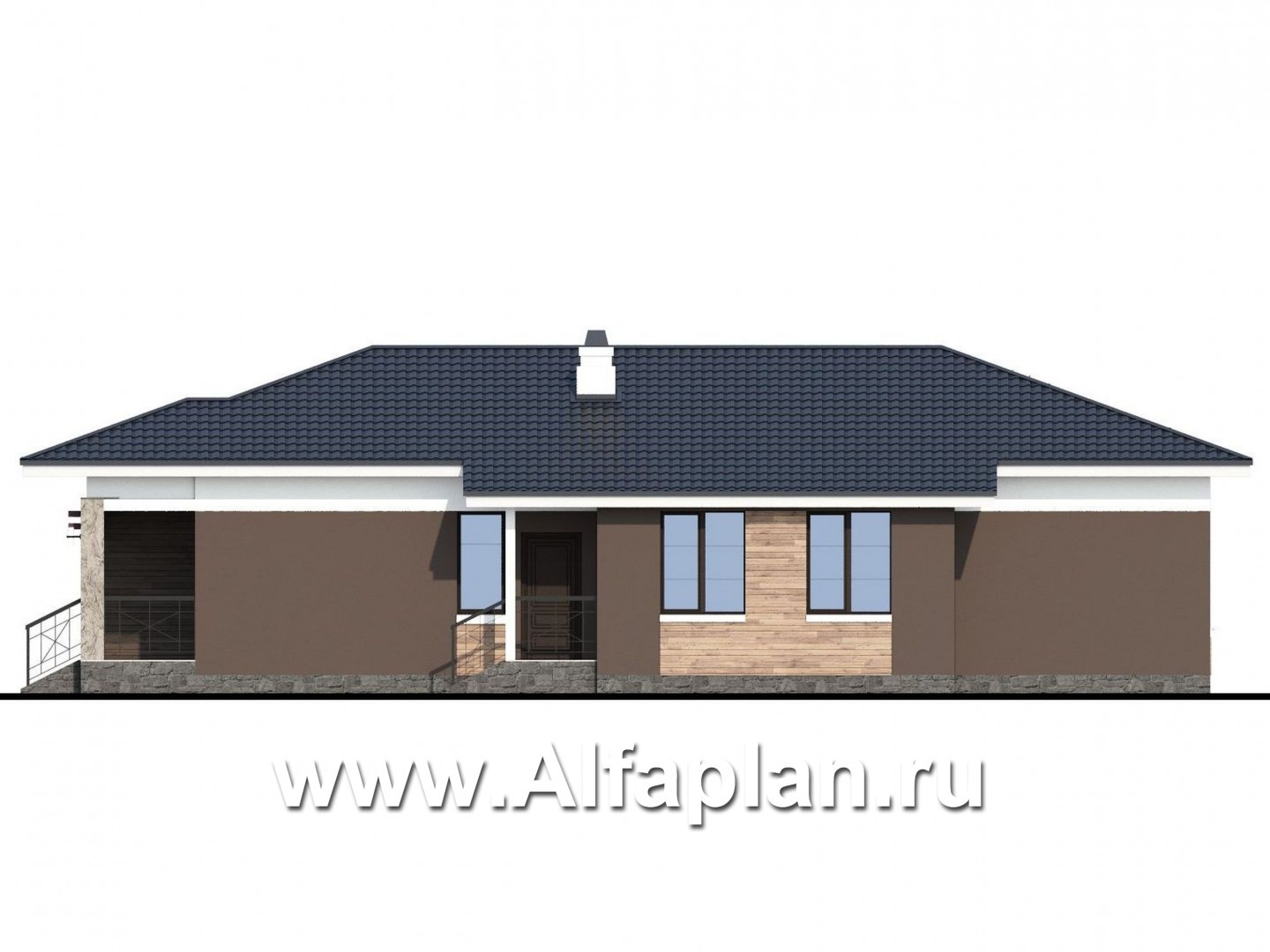 Проекты домов Альфаплан - «Ариадна» - одноэтажный дом для узкого участка - изображение фасада №2