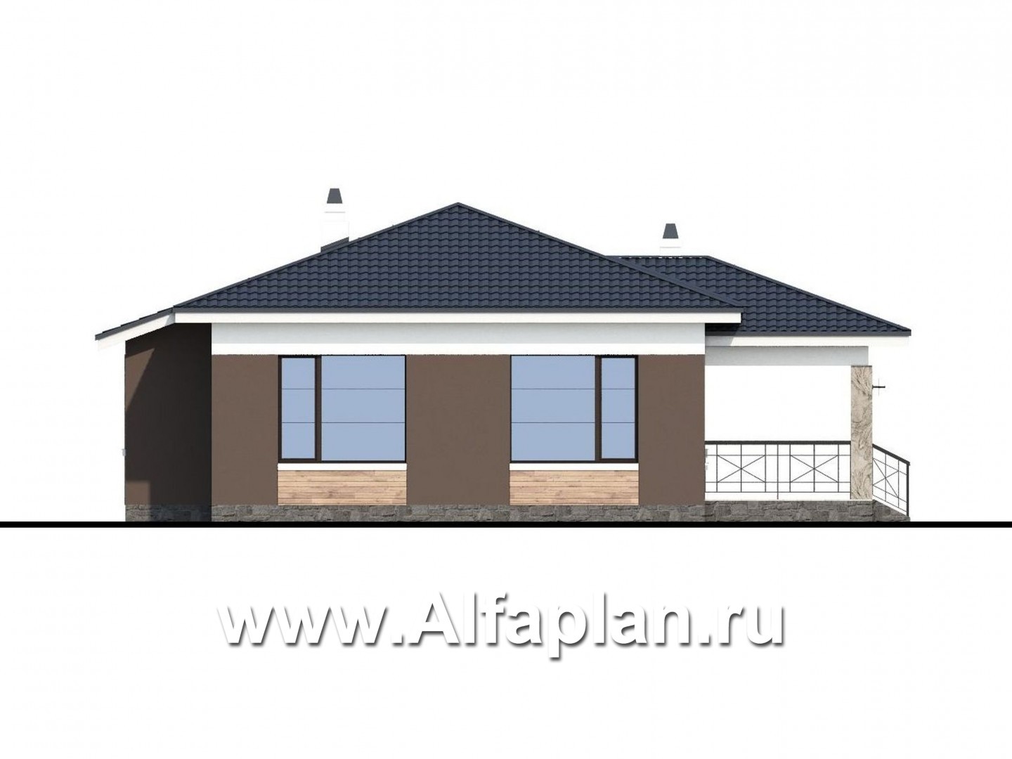 Проекты домов Альфаплан - «Ариадна» - одноэтажный дом для узкого участка - изображение фасада №4