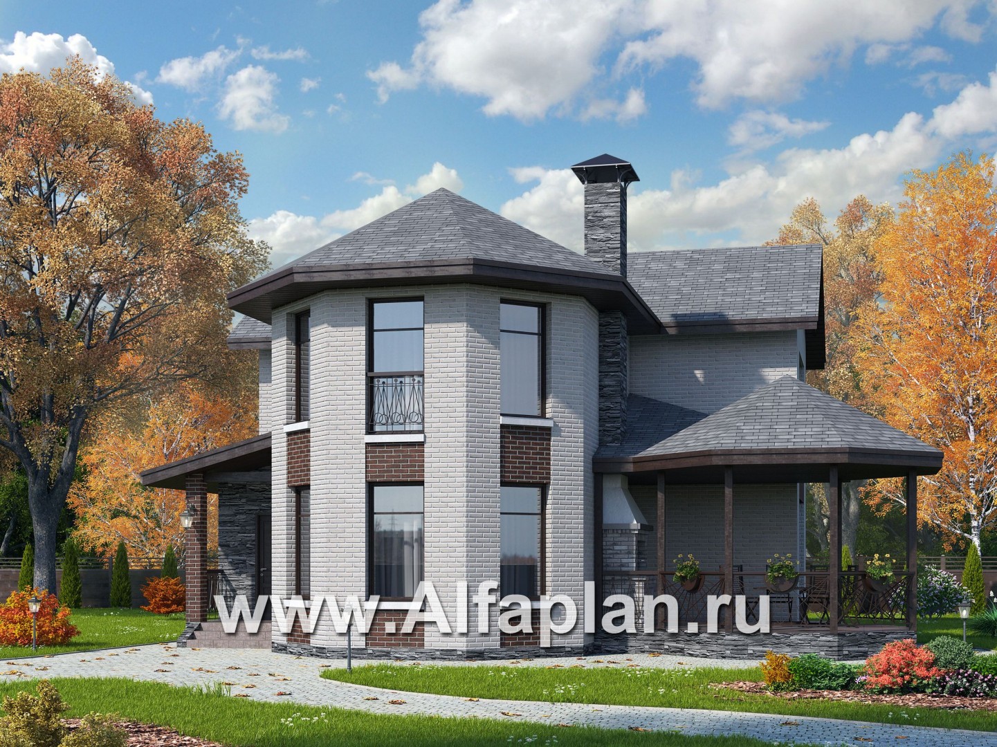 Проекты домов Альфаплан - Двухэтажный дом с эркером - основное изображение