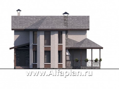 Проекты домов Альфаплан - Двухэтажный дом с эркером - превью фасада №1
