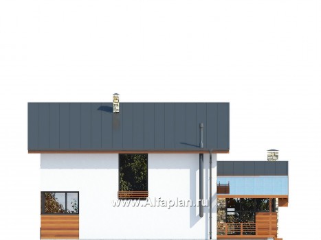 Красивый проект дома с мансардой, планировка с кабинетом на 1 эт и навесом на 2 авто, с террасой, в стиле минимализм - превью фасада дома