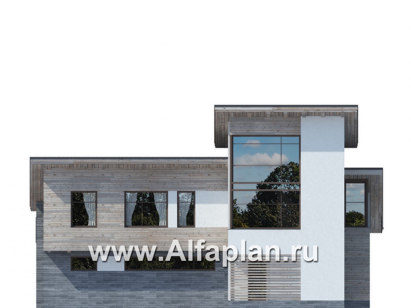 Проекты домов Альфаплан - Оригинальный коттедж с односкатной кровлей - изображение фасада №1