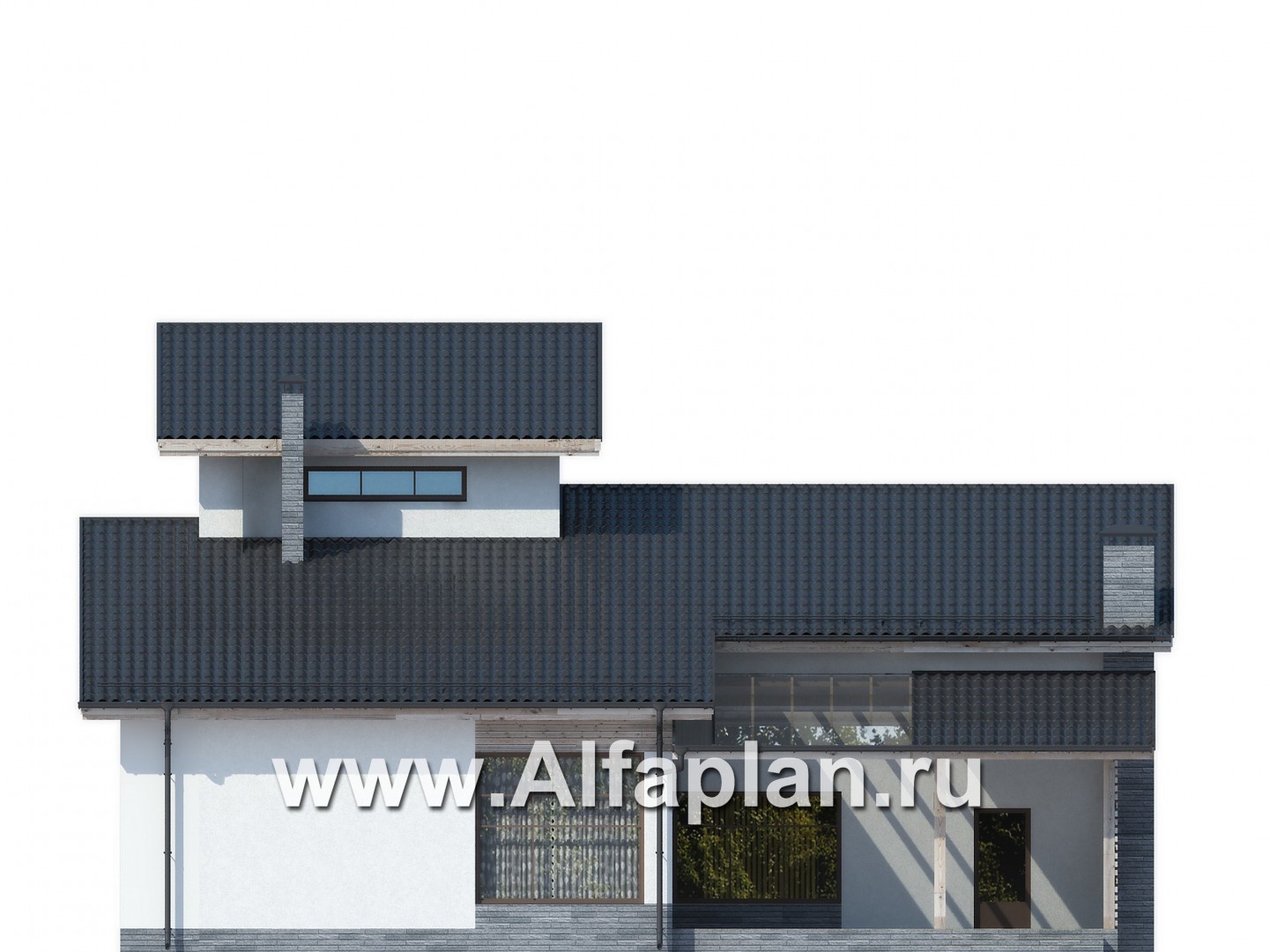 Проекты домов Альфаплан - Оригинальный коттедж с односкатной кровлей - изображение фасада №4