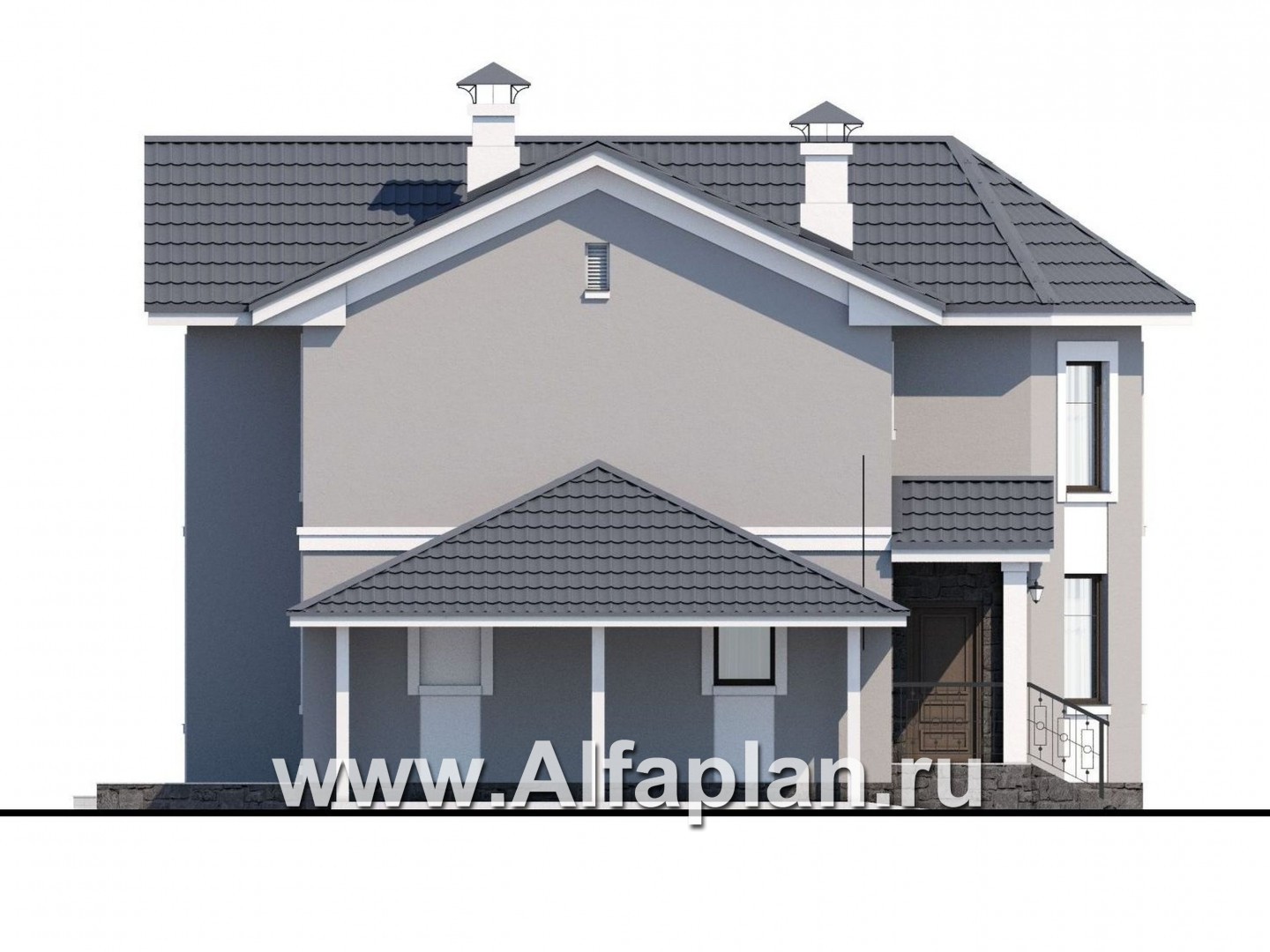 Проекты домов Альфаплан - «Веста» - небольшой удобный дом c гаражом-навесом - изображение фасада №3