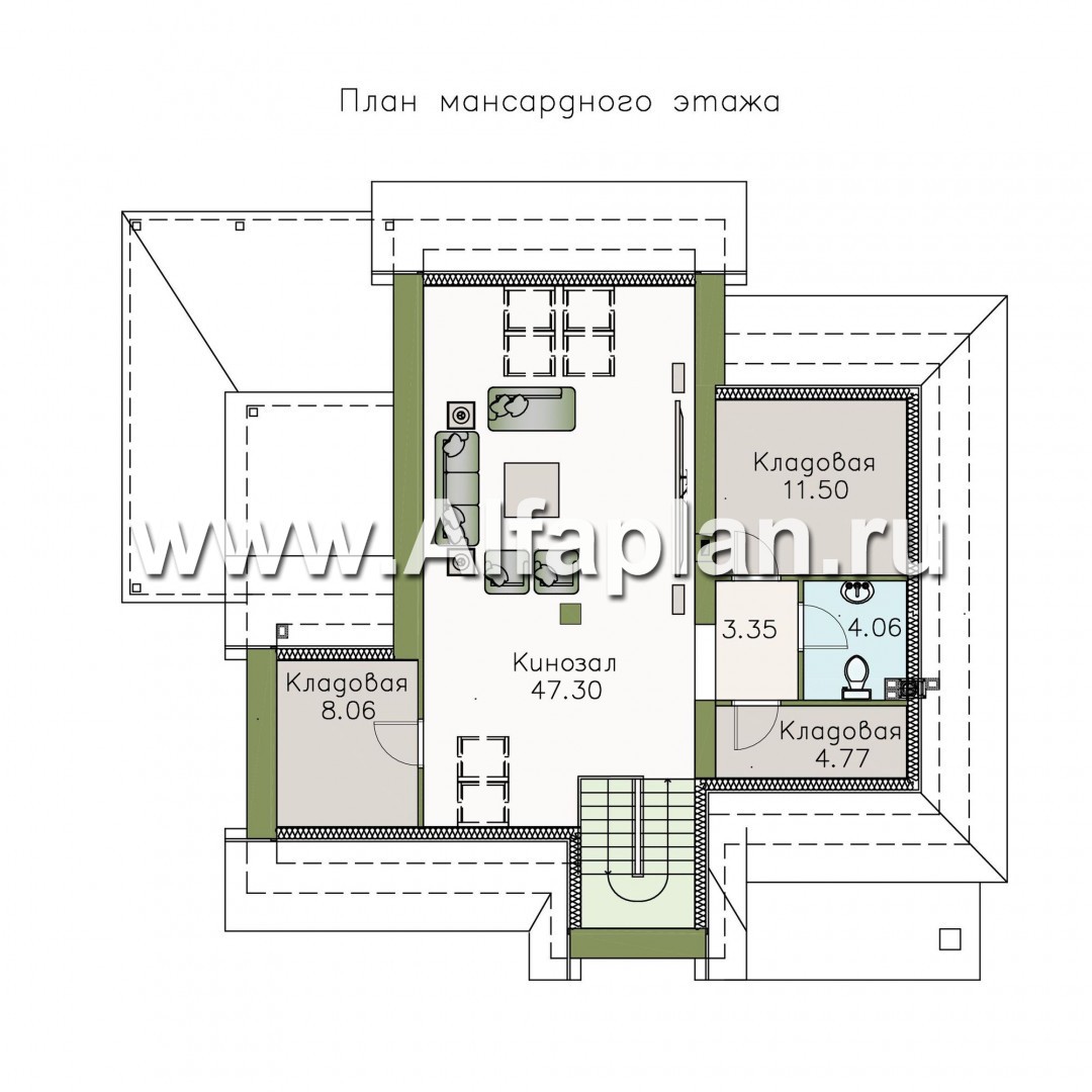 Проекты домов Альфаплан - «Северная регата» - коттедж с большой террасой и кинозалом - изображение плана проекта №3