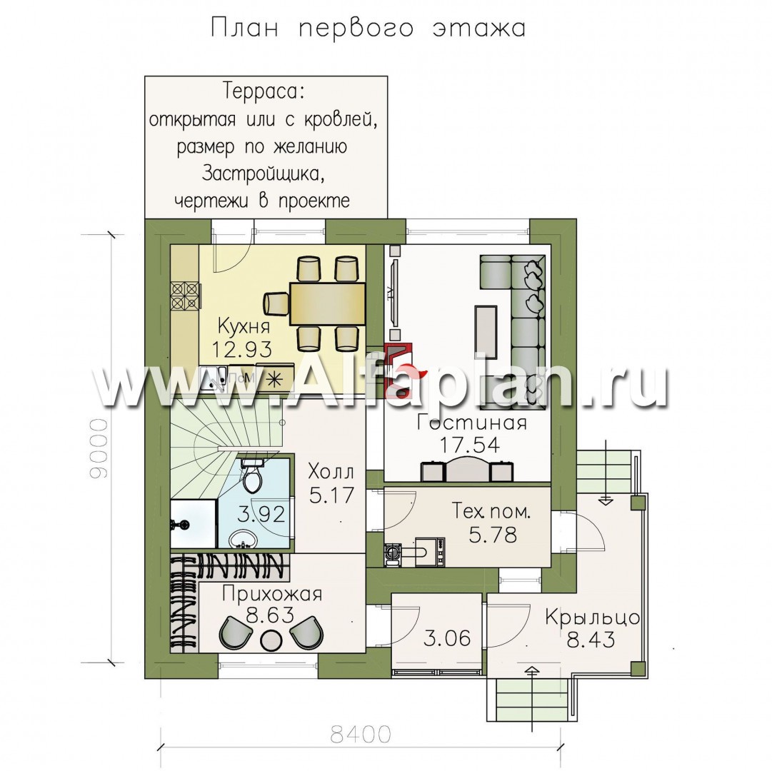 Проекты домов Альфаплан - Кирпичный дом «Собственный рай» - изображение плана проекта №1