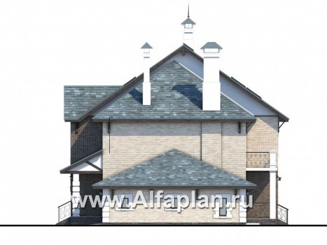 Проекты домов Альфаплан - «Северная регата» - коттедж с большой террасой, гаражом и кинозалом. - превью фасада №2