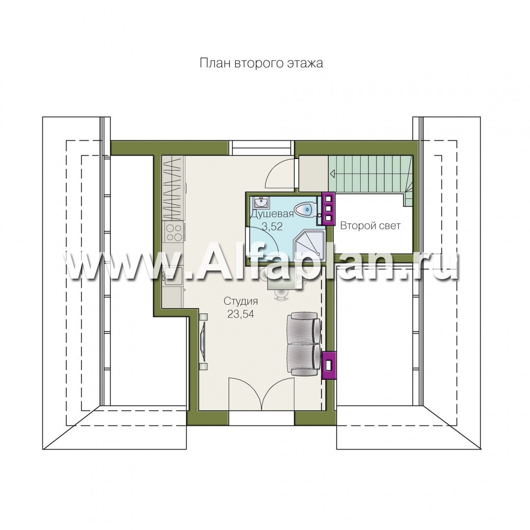 Проекты домов Альфаплан - Баня с террасой и студией в мансарде - изображение плана проекта №2